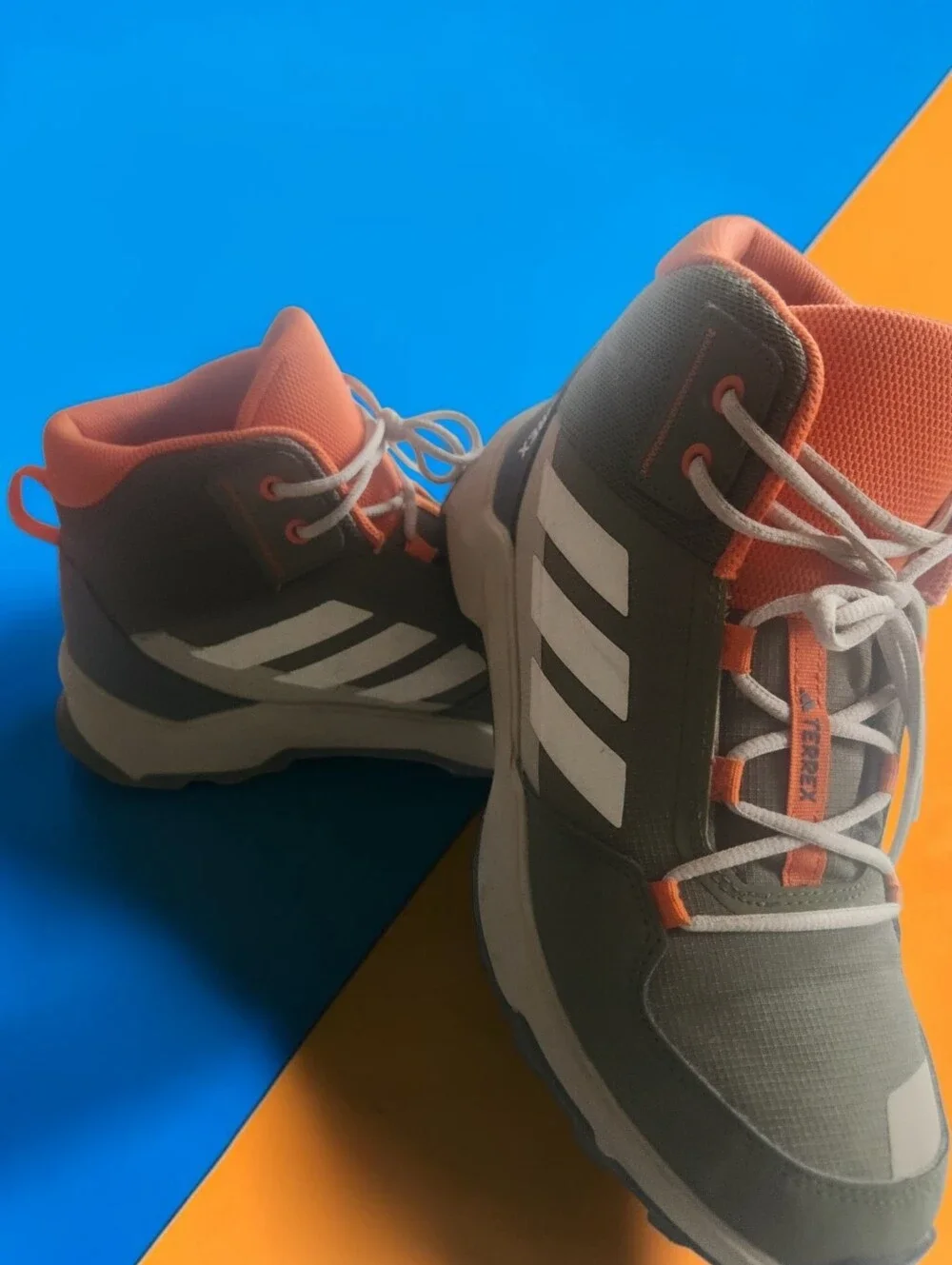 Adidas Kids' Gray & Orange Mid-Top Hiking Shoes- Size 5.5 US